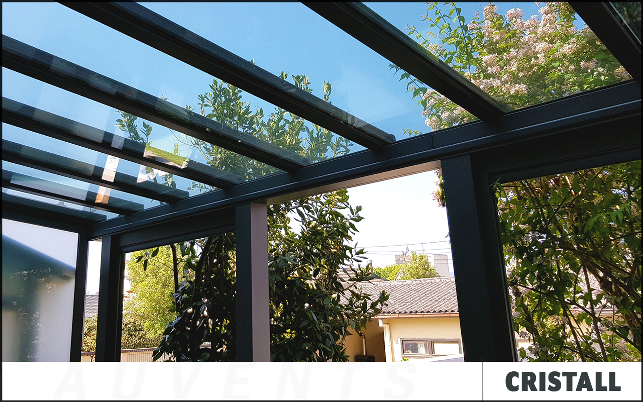 Auvent en aluminium CRISTALL avec toiture vitrée