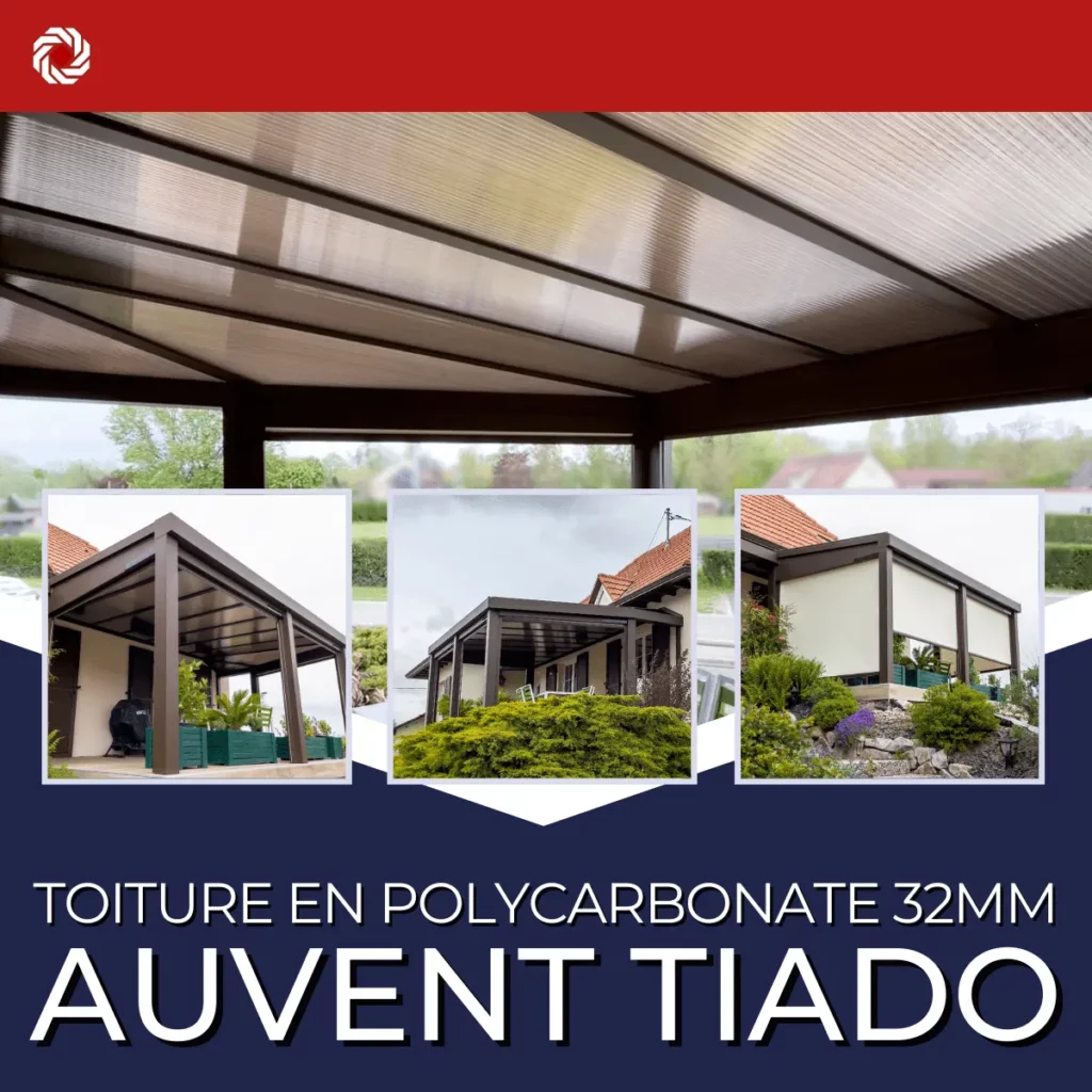 Pergola Polycarbonate 32 mm en Aluminium Adossée Sur Mesure