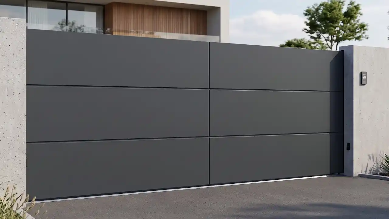 Portail aluminium plein Bredok Fermetures modèle SELECT deux battants